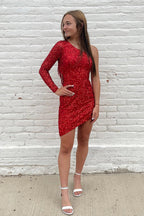 Lindos vestidos de fiesta rosas con lentejuelas y un solo hombro PD567