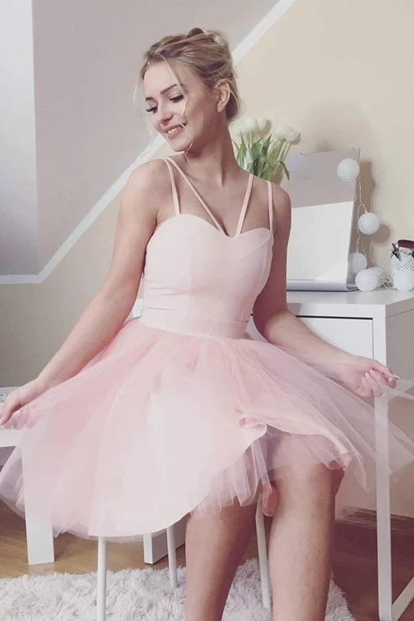 Vestido de fiesta corto de tul con escote corazón, color rosa, PD445