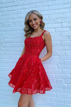 Lindos vestidos de fiesta cortos de tul rojo de corte A con cremallera en la espalda