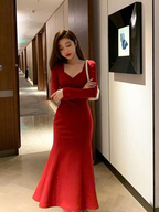 Vestidos de noche rojos de sirena con mangas largas, vestidos de fiesta para graduación Y5618