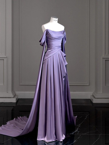 Schlichtes langes Ballkleid aus lila Satin, lila Abendkleid Y2589