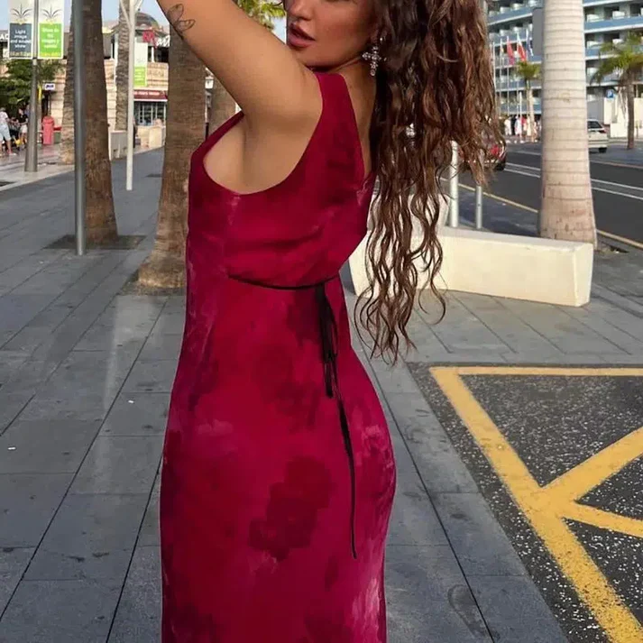 Elegante vestido de noche con escote en V profundo y estampado floral, vestido de fiesta Y4548