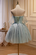 Vestido de fiesta plisado con cuentas y hombros descubiertos en color salvia polvorienta Y2713
