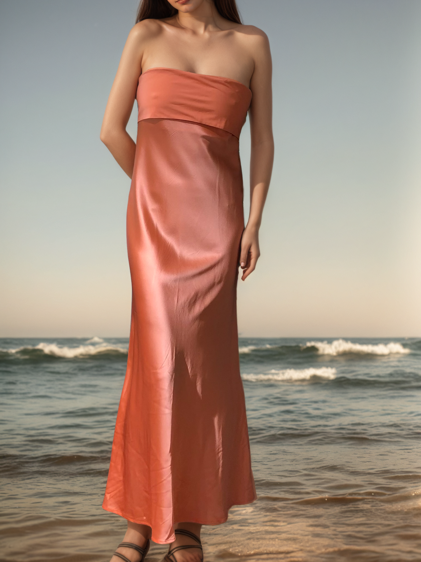 100% Mulberry Silk Laleh Strapless Gown