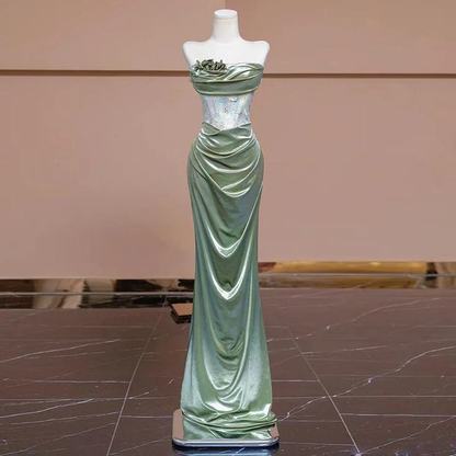 Glamouröses trägerloses Meerjungfrau-Abendkleid mit Plissee, formelles Ballkleid Y7989
