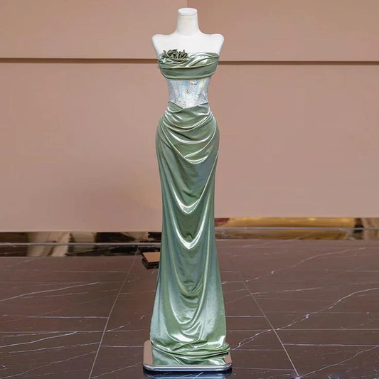 Glamouröses trägerloses Meerjungfrau-Abendkleid mit Plissee, formelles Ballkleid Y7989