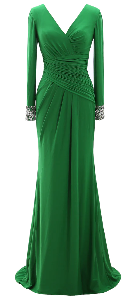 Langes Abendkleid für die Brautmutter für Damen, langärmelig, mit V-Ausschnitt, Y785