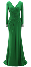 Langes Abendkleid für die Brautmutter für Damen, langärmelig, mit V-Ausschnitt, Y785