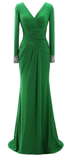 Langes Abendkleid für die Brautmutter für Damen, langärmelig, mit V-Ausschnitt, Y785