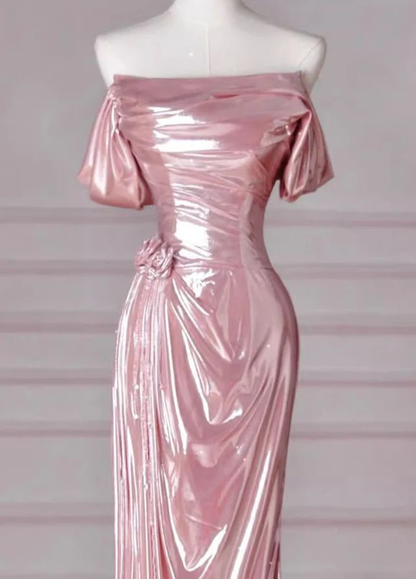 Elegantes Meerjungfrau-Abendkleid mit schulterfreiem, langem Ärmel, Rosa, Geburtstags-/Abendkleid Y8068