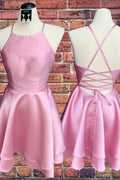 Vestidos de fiesta cortos sin mangas con tirantes finos en color rosa caramelo y vestidos de bienvenida 