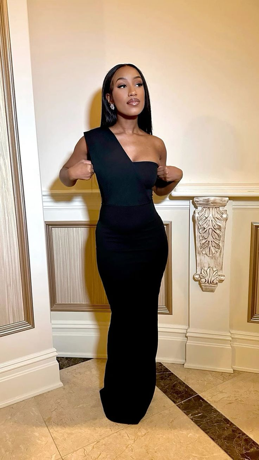 Elegant Black One Shoulder Tight Prom Dress Black Evening Dress Y5348