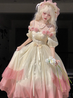 Vestido de fiesta de máscaras con flores rosas, vestido de novia floral degradado rosa champán, vestido de princesa vintage con perlas Y2401