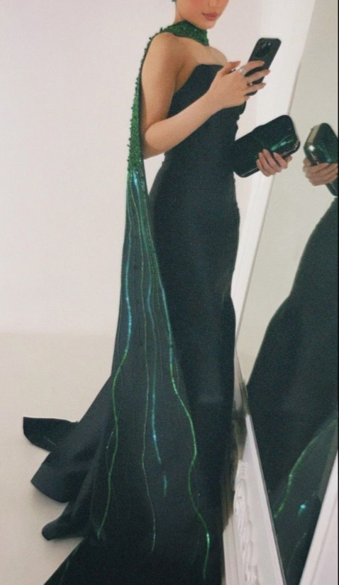 Fashion Black Satin Strapless Evening Dress Formal Party Gown Y8174