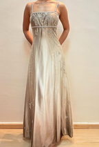 Vestido de fiesta de satén con tirantes finos y tul con cuentas, corte en A, para noche, Y8139