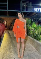 One-Shoulder Cut-Out Knoten Seite Kleid, Orange Homecoming Kleid Y2172