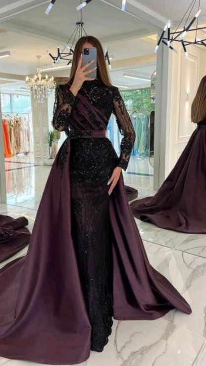 luxury lace embroidered prom dress sexy evening dresses with detachable tail Y4998