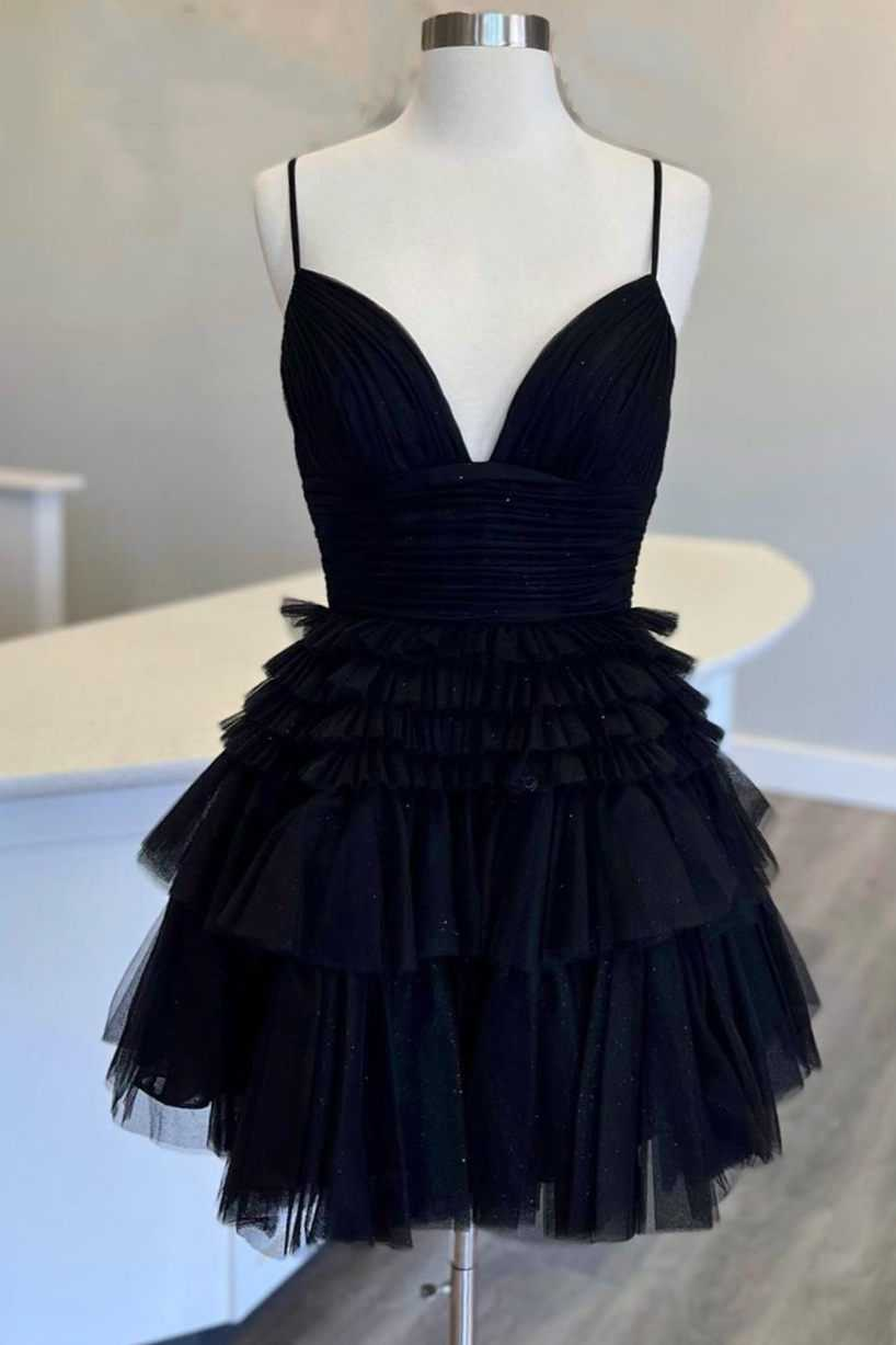 Mehrstufiges, rückenfreies A-Linien-Partykleid mit V-Ausschnitt, A-Linien-Heimkehrkleid Y2350