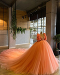 Charmantes orangefarbenes Tüll-Ballkleid, Sweet 16-Kleid Y6592