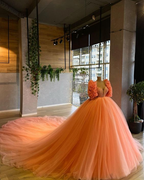 Charmantes orangefarbenes Tüll-Ballkleid, Sweet 16-Kleid Y6592