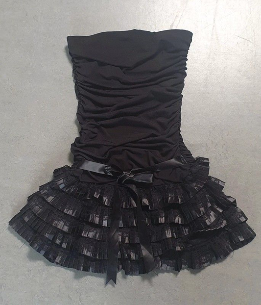 Schwarzes trägerloses Homecoming-Kleid, Schwarzes Partykleid, Cocktailkleid Y2360