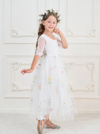 Salbeigrünes Blumenmädchenkleid aus Stoff mit U-Ausschnitt und Tüll (2003227581) 