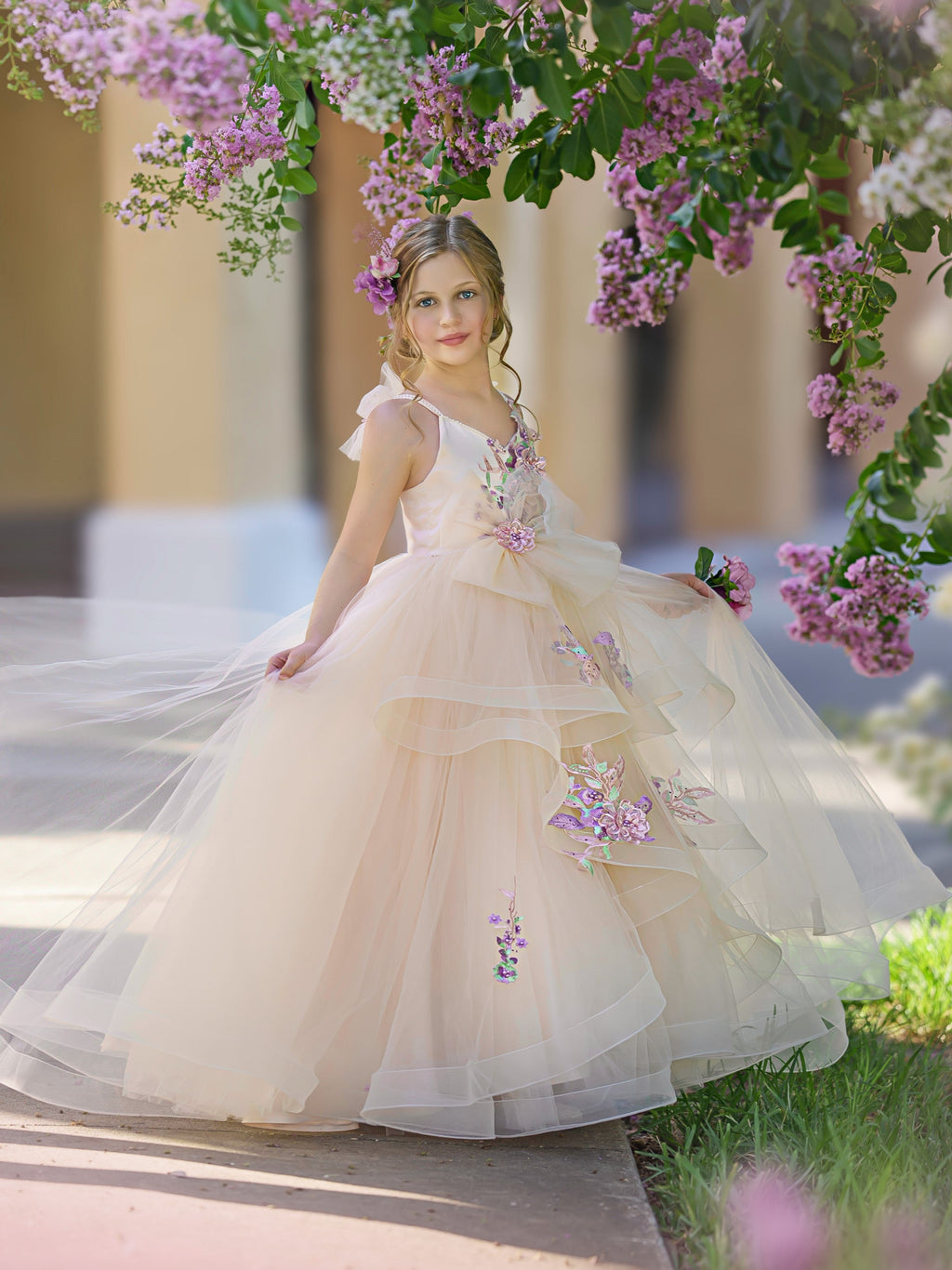 Duchesse-Linie/Princess-Linie Bodenlanges Satin-Tüllkleid 