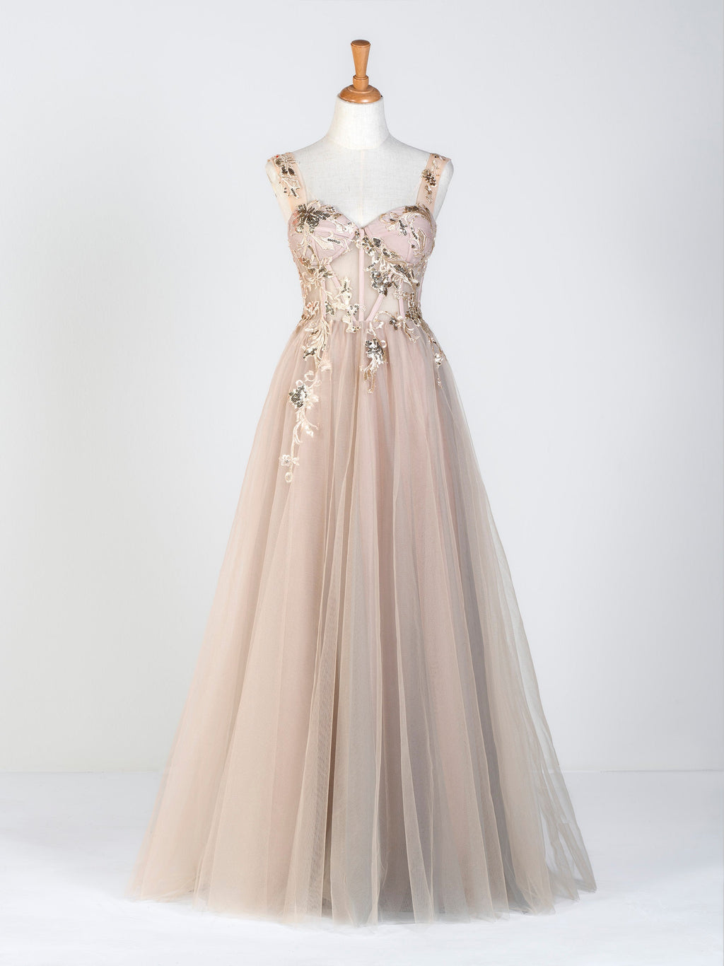 Vestido de fiesta con apliques de tul y encaje hasta el suelo con corsé