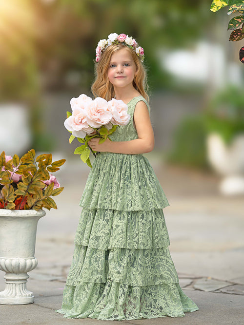 Vestido de tul con encaje y corte A hasta el suelo para niña pequeña