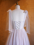 A-Linien-Ballkleid mit Korsett, Applikationen, Tüll und Schleifenträgern und Schleppe