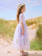 Salbeigrünes Blumenmädchenkleid aus Stoff mit U-Ausschnitt und Tüll (2003227581) 