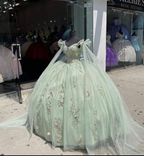 Mintgrün Quinceanera Kleider mit Cape 3D Blumen Sweet 15 Geburtstag Ballkleider Y4480