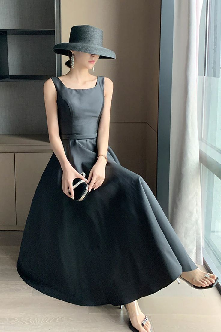 Elegante vestido negro de fiesta de graduación, cumpleaños, sin espalda, con lazo grande, para invitados de noche, vestidos largos de fiesta de verano Y5790