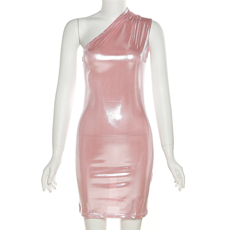 Vestido sexy para mujer, de un solo hombro, color liso, sin mangas, para fiesta de bienvenida, Y1987