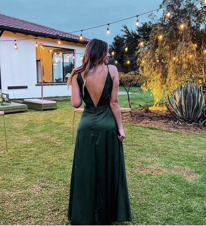Sexy A Line Deep V Neck Floor Length Evening Dress Green Bridesmaid Dress Y4590