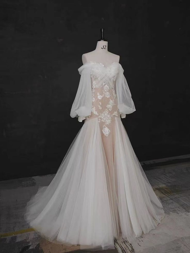 Beliebte Meerjungfrau Spitze Brautkleider, Blase Ärmel Neueste Brautkleider, Elegante Brautkleider Y4484
