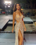 Vestidos de fiesta largos con tirantes finos y lentejuelas, estilo sirena, Y191