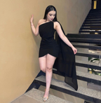 Vestido de fiesta negro sexy, vestido de cóctel negro, vestido corto de bienvenida Y4642