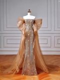 Luxus Off The Shoulder Tüll Perlen Ballkleid Langes Meerjungfrau Abendkleid Y8610