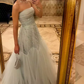 Elegante vestido de noche sin tirantes de tul verde salvia con lentejuelas, vestido formal de fiesta Y8127