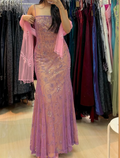Lujoso vestido de noche de sirena con tirantes finos de tul Y8137