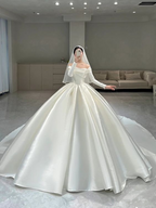 Atemberaubendes weißes Satin Puffy Brautkleid, weißes Brautkleid Y6887