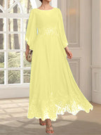 Vestido de gasa con encaje y lentejuelas para madre de la novia, corte A, escote ilusión, largo hasta los tobillos