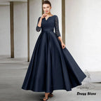 Dark Blue Mother of the Bride Dresses V-Neck A-Line Long Wedding Guest Gowns Satin Elegant Dress Women For Wedding Party-payinti