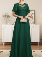 Vestido de gasa con encaje y lentejuelas para madre de la novia, corte A, escote ilusión, largo hasta el suelo