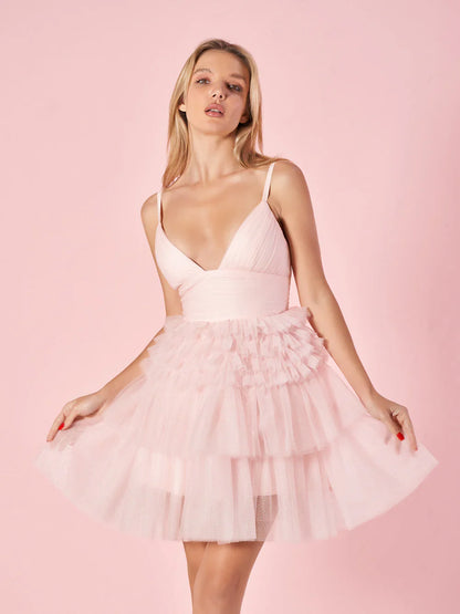 Robe de soirée courte en tulle coupe A SYH67