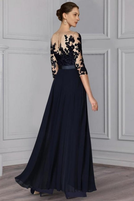 Designer Lange Chiffon Festliche Hosenanzüge Spitzenärmel Kleider für die Brautmutter mit abnehmbarer Schleppe