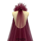 Vestido de maternidad de tul con volantes y cuello desmontable, cola larga, para sesión de fotos, vestido playero fluido, Sunnderly SY231056 