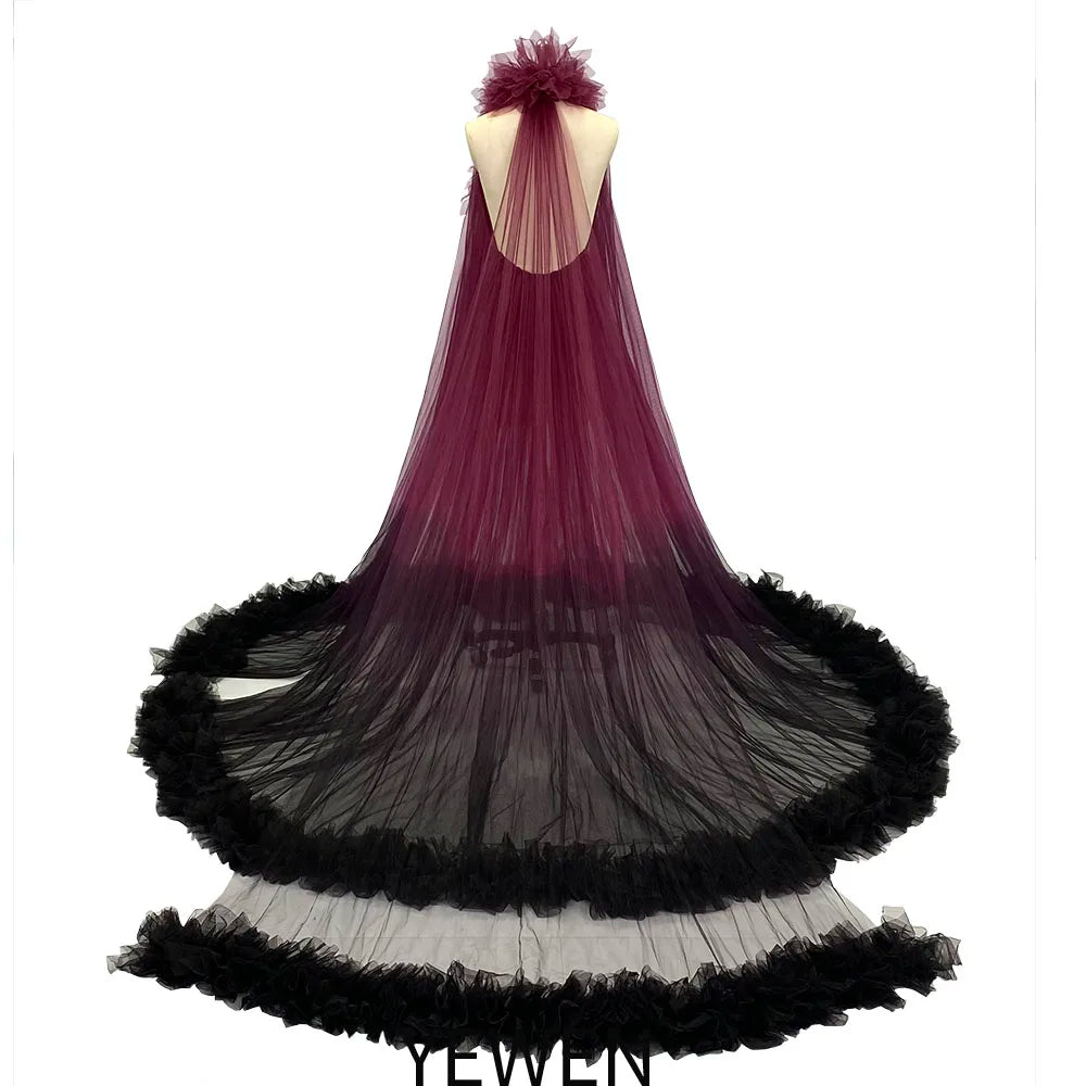 Vestido de maternidad de tul con volantes y cuello desmontable, cola larga, para sesión de fotos, vestido playero fluido, Sunnderly SY231056 