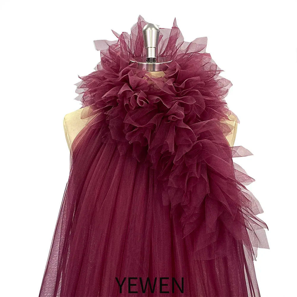 Vestido de maternidad de tul con volantes y cuello desmontable, cola larga, para sesión de fotos, vestido playero fluido, Sunnderly SY231056 